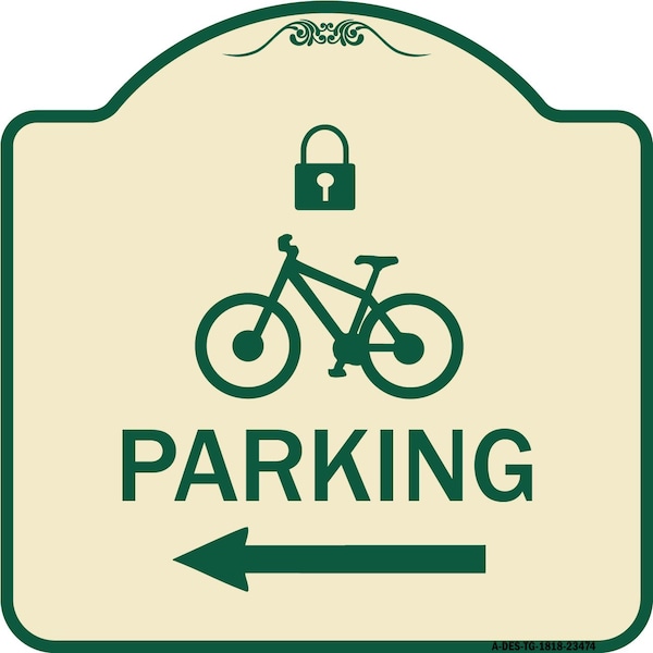 Parking W/ Lock Cycle & Left Arrow Heavy-Gauge Aluminum Architectural Sign, 18" x 18", TG-1818-23474